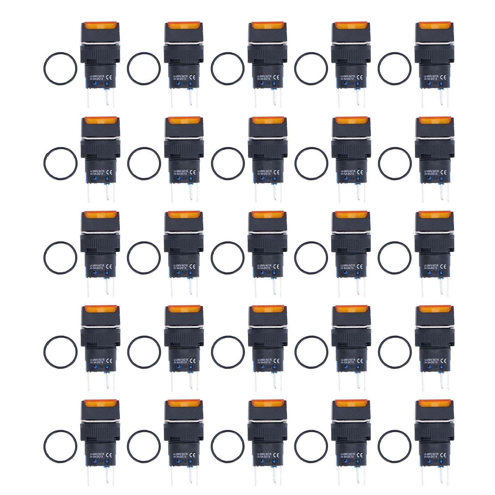 

25Pcs Push Button Switch Momentary Self Locking 16mm Square with Light Set Kit 12VYellow червоний