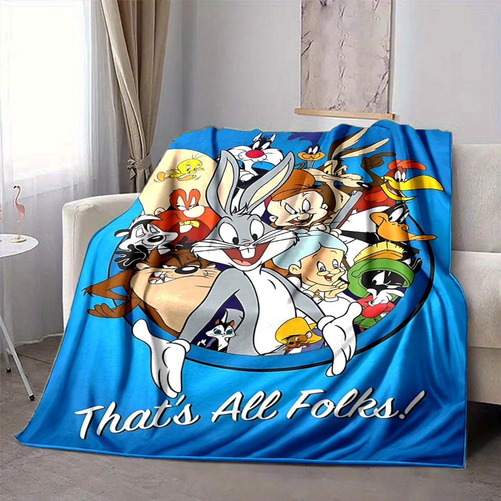 

1pc Looney Tunes Flannel Throw Blanket - Lightweight Soft Warm All-Season Blanket for Sofa, Bed, Travel, Camping L1029067 80x120cm