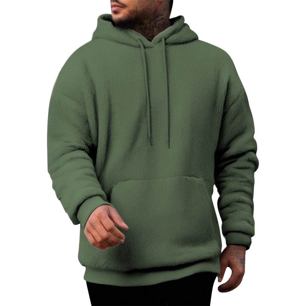 Men's Casual  Plush Double-sided Fleece Color Hooded Sweatshirt