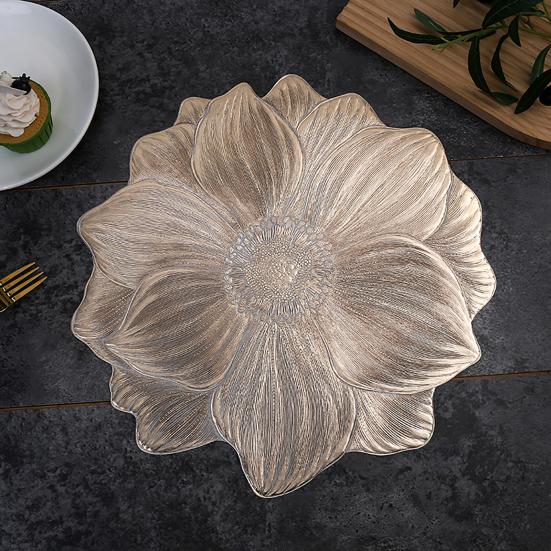 Lotus-Shaped Placemat PVC Embossed Pattern Heat Resistant Table Mat Protects Against Stains Scratches Non-Slip Easy Clean Kitchen Dining Party Mat
