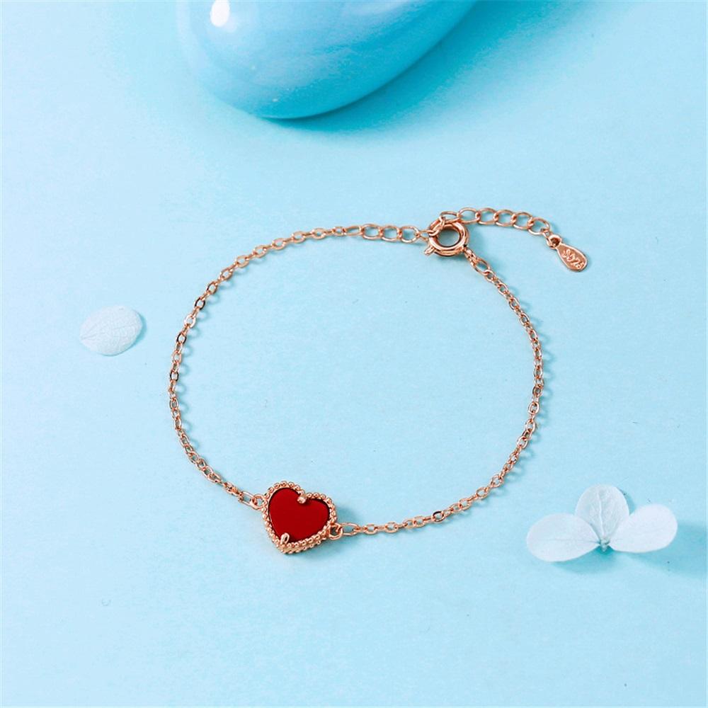 Creatief Patroon Hol Hart Nieuw Rode Agaat Armband Koper Verguld Roségoud Eenvoudige En Veelzijdige Accessoires