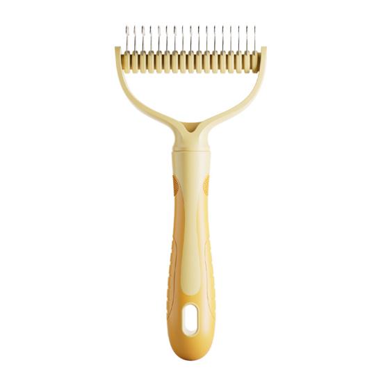 Pet Detangling Comb Double-Sided Metal Teeth Pet Dematting Tool Pet Grooming Comb Undercoat Rake for Long Hair Untangles Pet Hair Efficiently