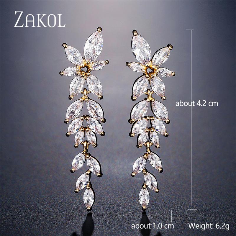 ZAKOL Luxury Marquise Cluster Flower Shape Cubic Zirconia Long Dangle Drop Earrings for Brides Wedding  Zircon