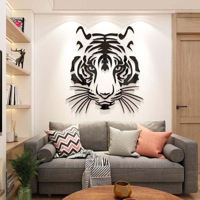 3D Tiger Head Mirror Wall Stickers Creative Wallpaper Self-adhesive Acrylic Wall Decal Living Room DIY Art Home Wall Decor