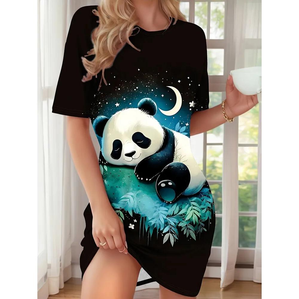 Fun Animal Patterns Women Mini Dresses Summer Short Sleeve Printed Plus Size Casual Comfortable Soft Dress