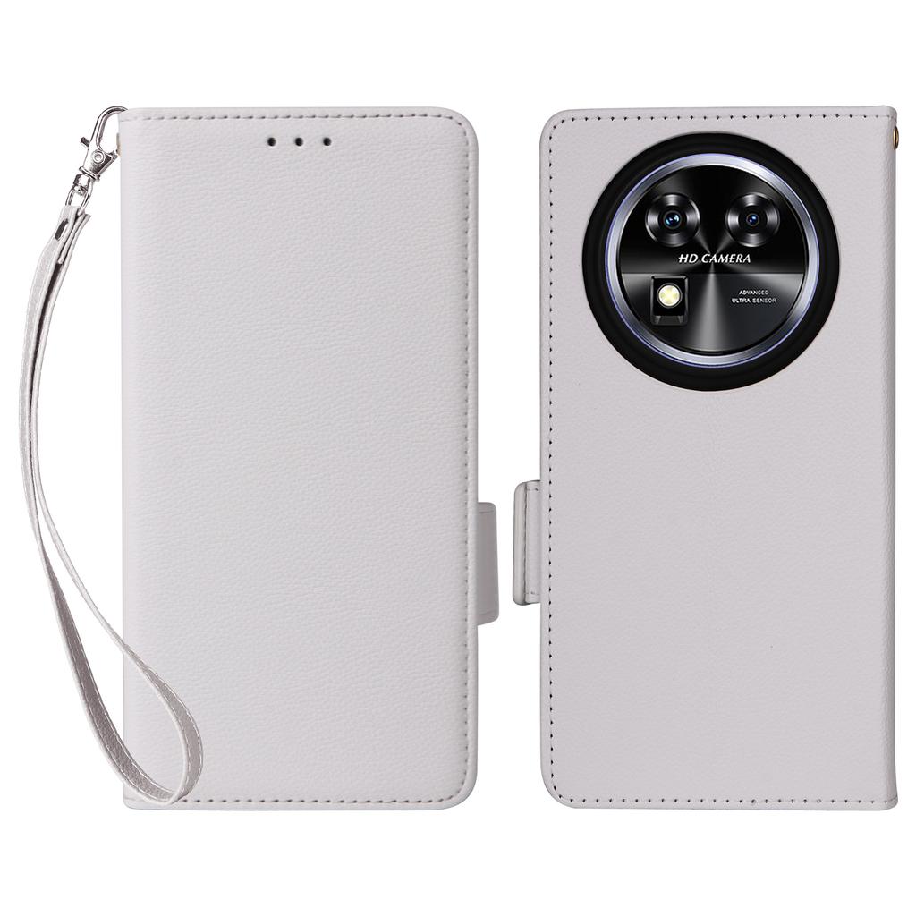 For Oukitel C37 Case with Wrist Strap Litchi Texture PU Leather Wallet Phone Cover
