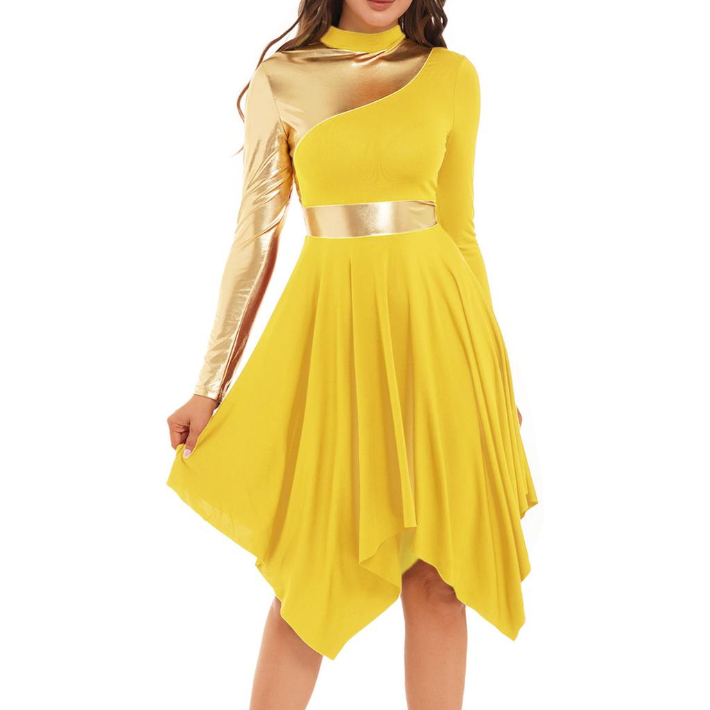 Women's Metallic Gold Color Block Church Worship Dress Dancewear Praise  Liturgical Dance Costume  buy the best products in the Ayzeze online store