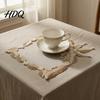 Mesh Table Mat Floral Embroidered Placemat Heat Insulation with Beads Vintage Style Embroidery Runners Retro Decorative Coaster for Wedding