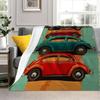 Retro Beetle Car Theme Flannel printed blanket suitable for all seasons suitable for living room office sofa and travel