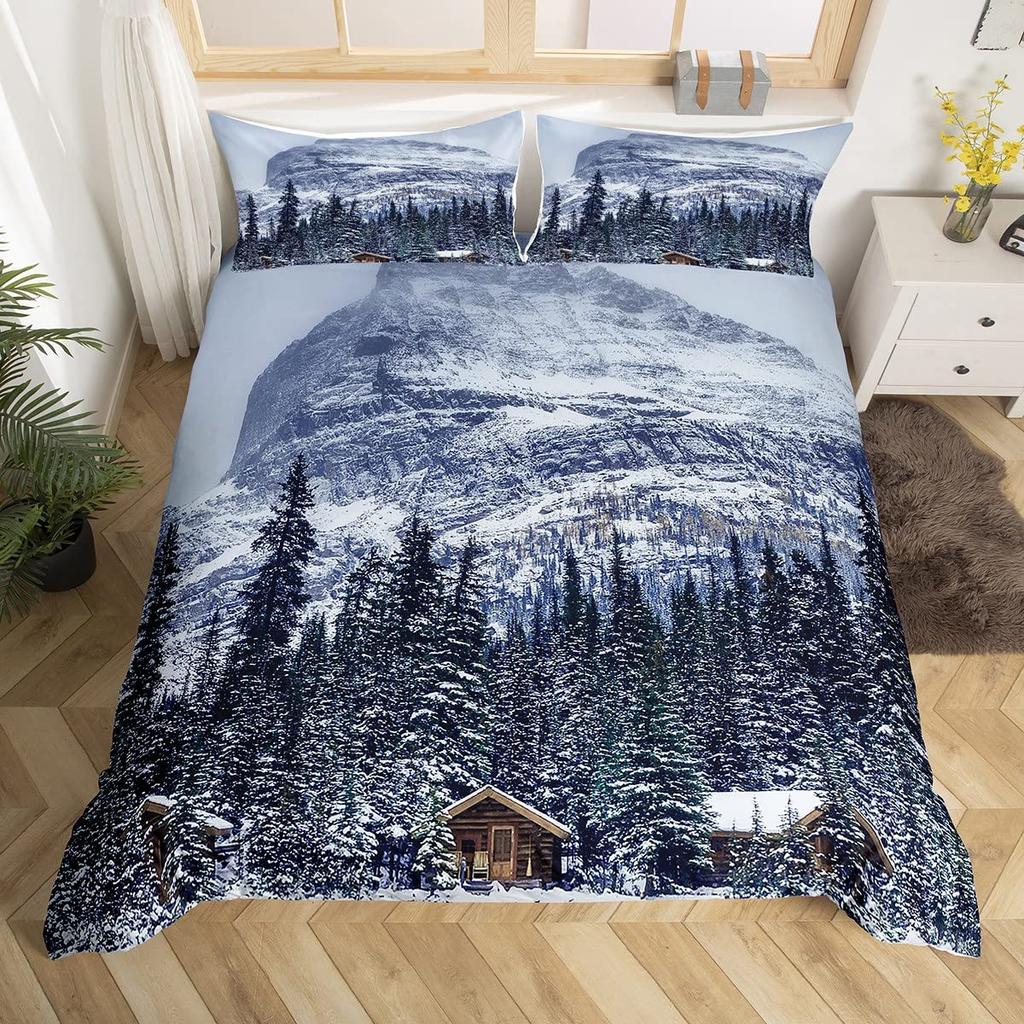 Snow Mountain Duvet Cover Set Iceberg Sunrise Sunset Bedding Set Microfiber Winter Natural Scenery Quilt Cover Single King Size