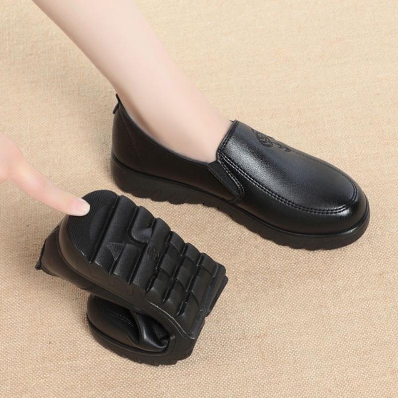 Mother's Shoes Soft Leather Bottom Embroidered Leather Shoes Middle-aged and Elderly Deep Mouth Single Comfortable Women's Shoes