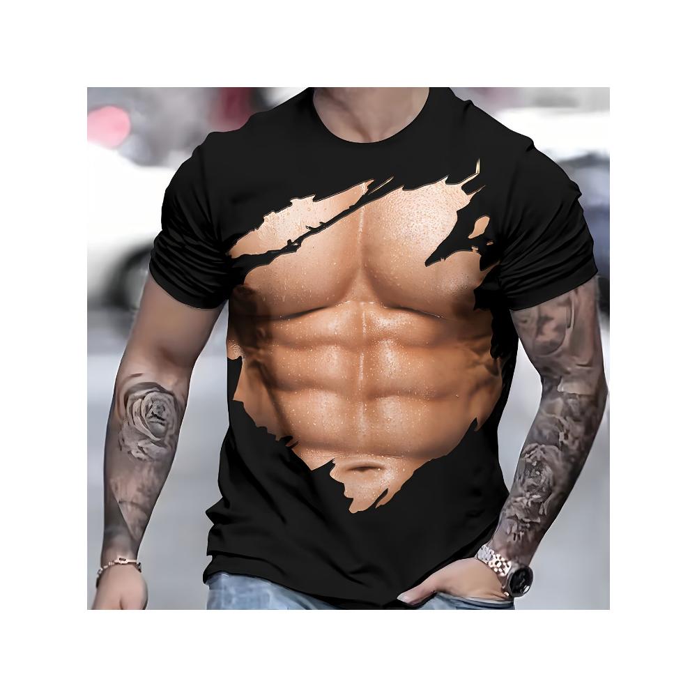 Men's Fun Digital Print T-Shirt - Retro Muscle Design, Perfect for Gym, Summer, and Casual Wear -