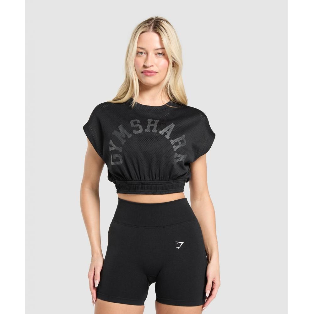 

Gymshark Mesh Graphic Crop Top Black B4b1l Bb2j XXL