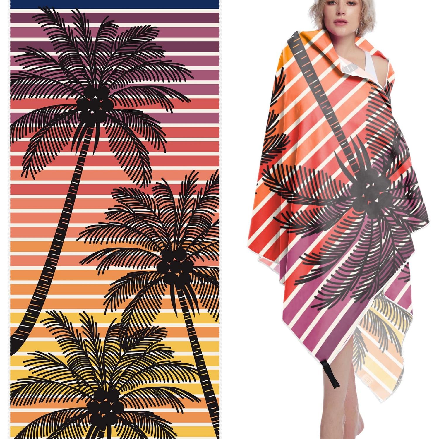 

Beach Towel - Sand Free Quick Dry Lightweight Microfibre Beach Towel for Adults - Palm Tree Sunset, Extra Large 140x180cm W40*H60(CM)