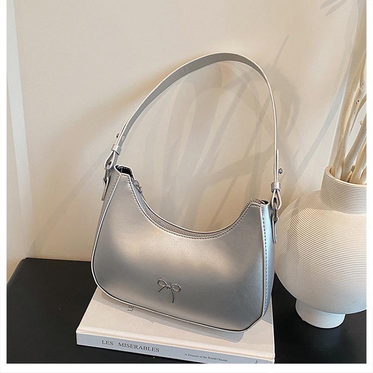 French Style Faux Leather Shoulder Bag for Women with Bow Knot Decoration Tote Handbag