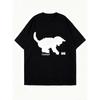 Oversized T Shirt Black Pixel Monkey Print Tomcat Logo Casual Streetwear Fashion Women Summer Top
