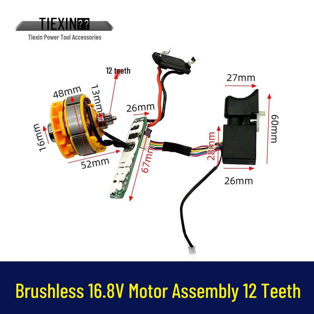 Brushless 16.8V Dual Speed Motor with 12-Tooth Gear for Makita Style Electric Drill Accessories