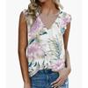 Women's plus size printed chiffon fungus trim T shirt