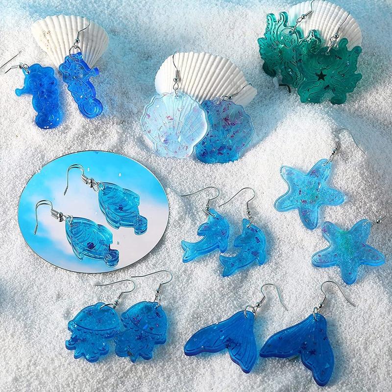 Ocean Series Earring Molds Resin Jewelry Molds,Earring Silicone Mold for w/ Hole for DIY Resin Jewelry,Pendant,for Key C