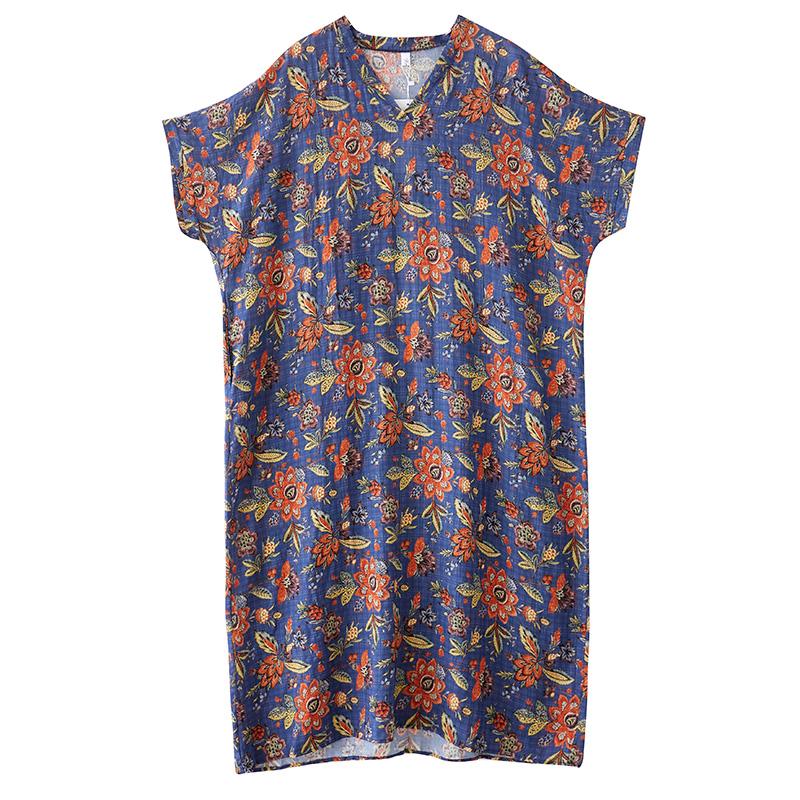 Dimanaf New 2025 Women Plus Size Floral Summer Dress Basic Casual Short Sleeve Dress Loose Vintage Beach Dress