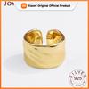 925 Sterling Silver Wiede Simple Gold Color Rings Retro Distressed Opening Handmade Ring Fashion Fine Jewelry