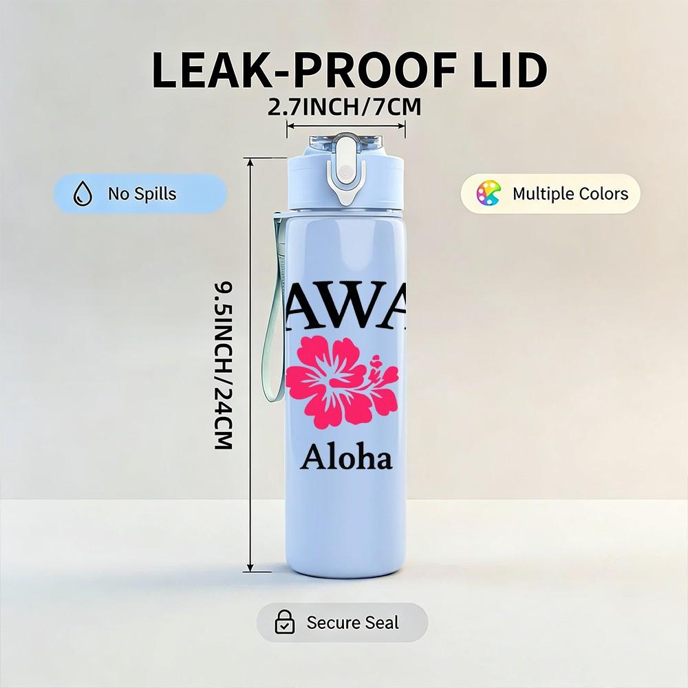 1PC Hawaii Aloha Flower Logo 750ml Color Plastic Sports Water Bottle Leakproof Flip Straw Lid Suitable for Sports Office Home Use