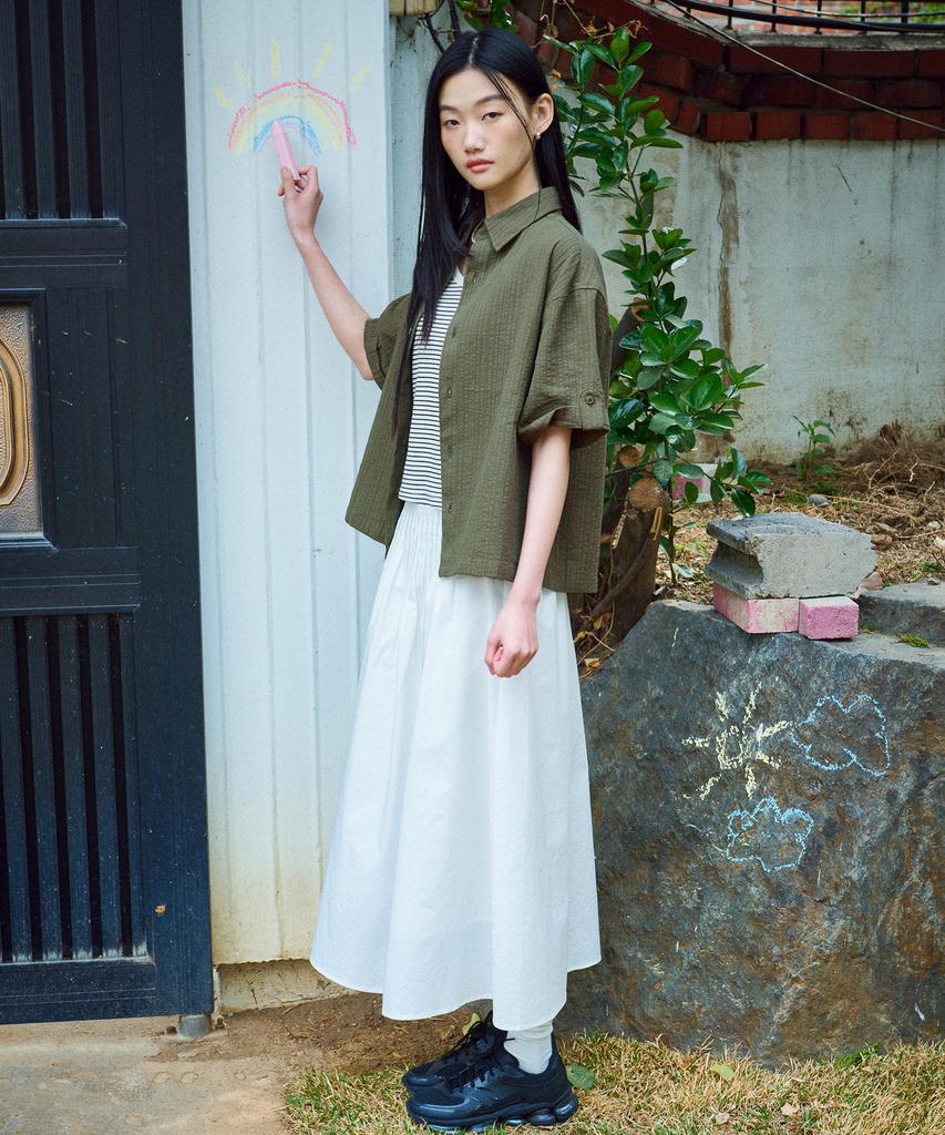 Good Life Works [W] Pintuck Flare Long Skirt Ivory