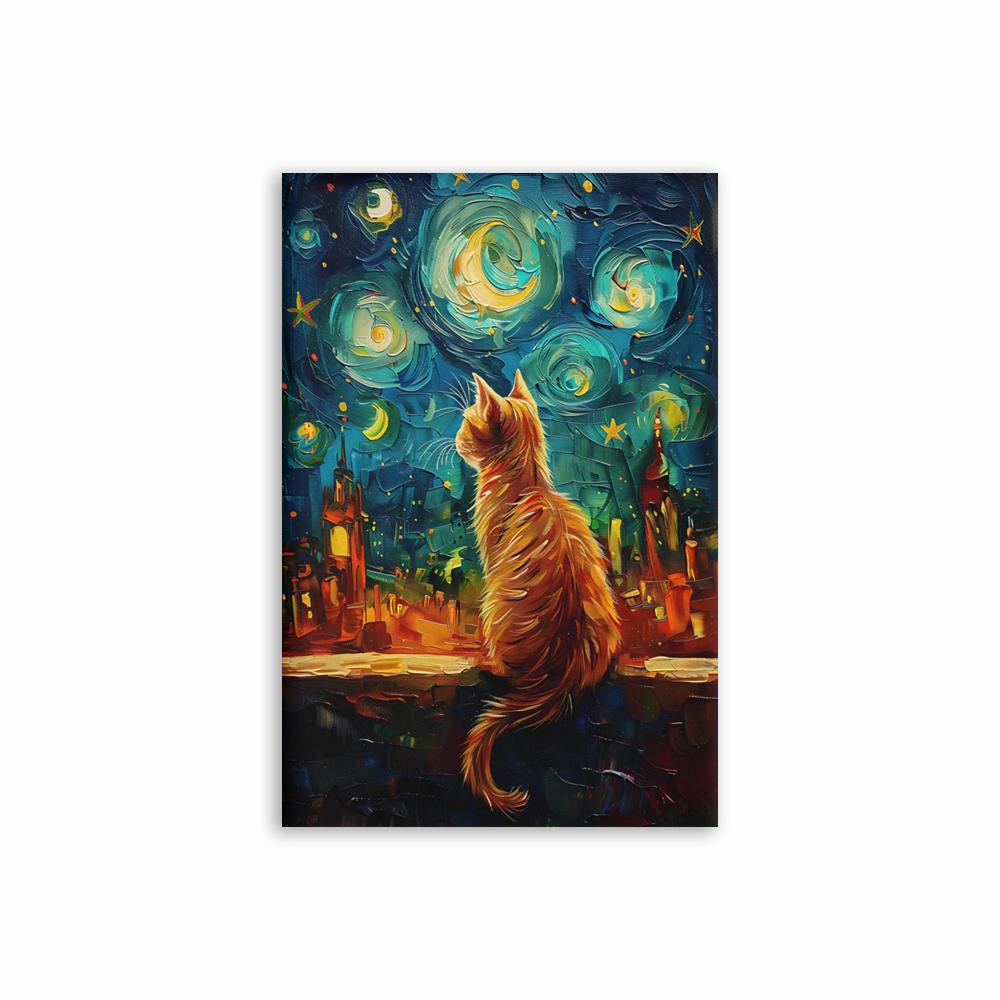 Van Gogh Cat Art Print Impressionist Art Poster Cat Lover Gift Minimalist Colorful Wall ArtOffice Wall Art Home Decor 21X30CMNo Framed