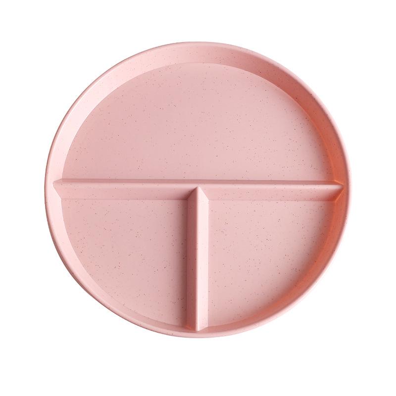 Wheat Straw Portion Control Plate - Three-Compartment Fat-Reducing Round Plastic Plate