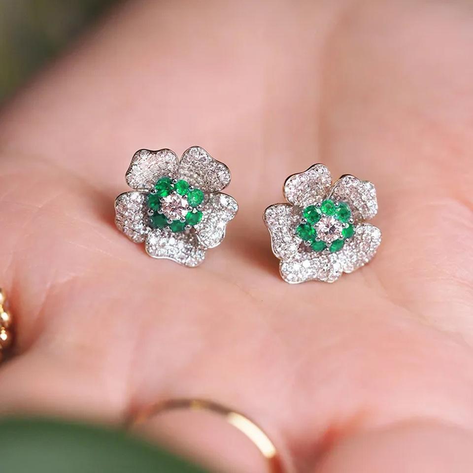 ZAKOL Bling CZ Flower Stud Earrings AAA Cubic Zirconia Aesthetic Women's Ear Accessories Bright Red Earrings Trendy Zircon Gift