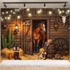 Western Cowboy Photography Backdrop Rustic Farm Barn Haystack Wood House Horse Wheel Background Party Decor Photo Shoot Props