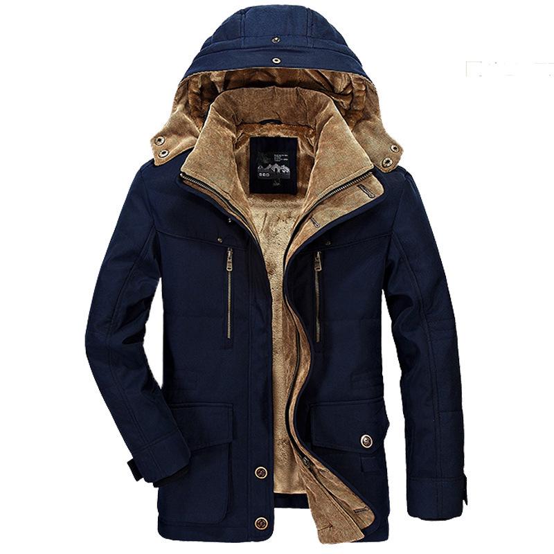 Men's Winter Cotton Coat - Fleece-Lined, Thickened, Mid-Length with Multi-Pockets, Plus Size for Middle-Aged and Elderly