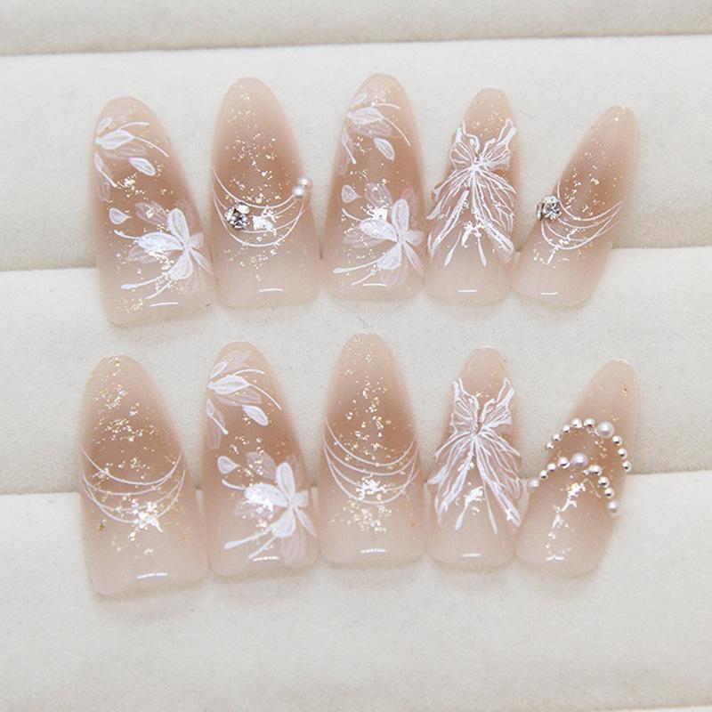 3D Pearl Rhinestone Butterfly Floral Wrap Fake Nail Stickers, 30 Pieces, One Size