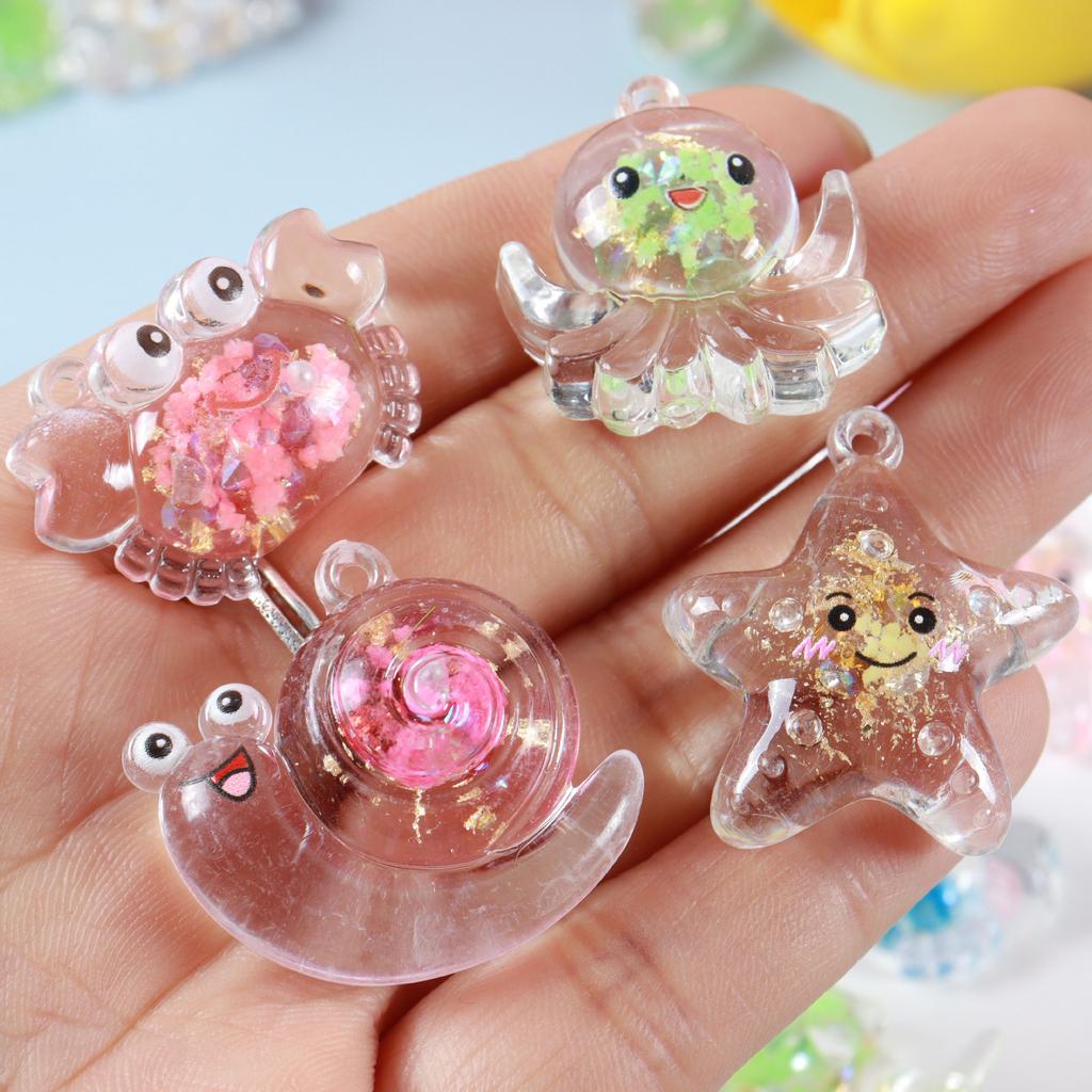 10pcs Transparent Pendant Shell Conch Starfish Crab Dolphin Sea Animal DIY Jewelry Making Accessories for Necklace Bracelet