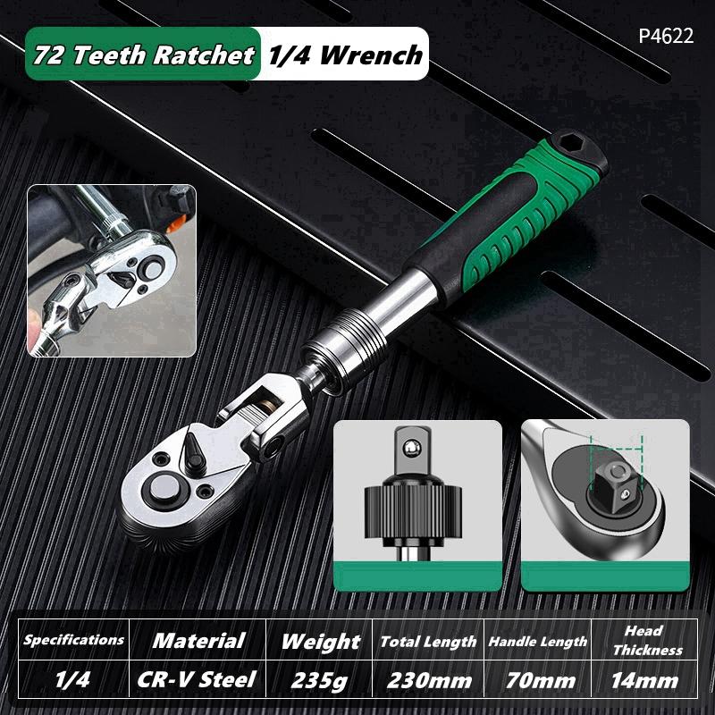 1/4 3/8 1/2 Inch Adjustable Ratchet Wrench Drive Rotating Ratchet Reversible Drive 72 Tooth Socket Wrench Morot Mechanical Tool