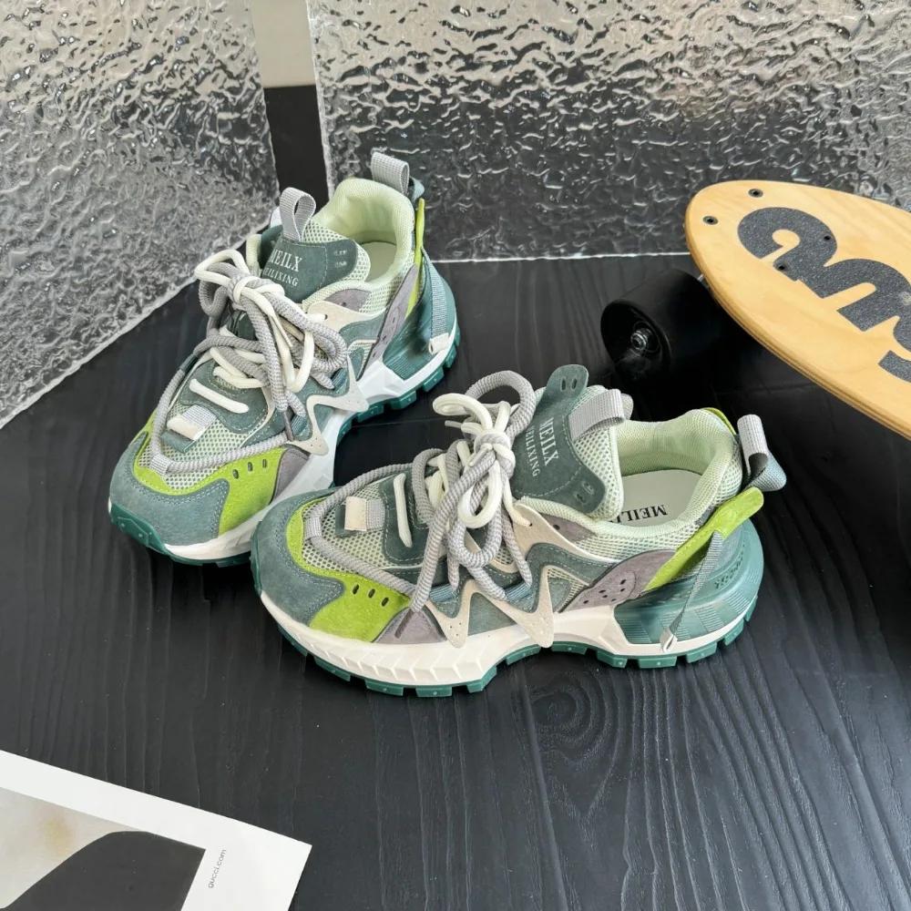 New Spring Adult Colored Tire Tank Casual Shoes Unisex Ugly Cute Thick Sole Mesh Shoes Women Autumn Non-Slip Sports Shoes