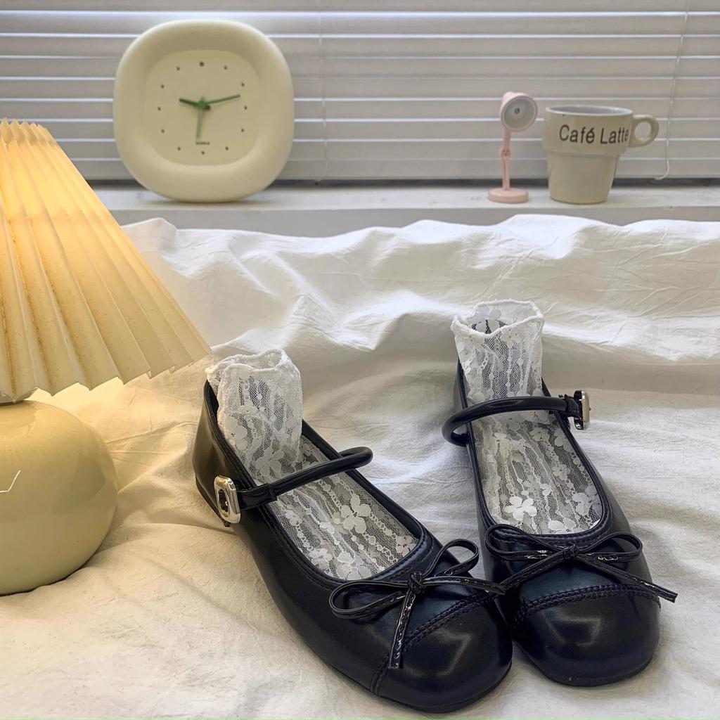 French silver light mouth ballet Mary Jane single shoes women's spring new flat bottom with skirt jk small leather shoes