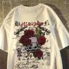 American Diablo Rose Skull Printed Cotton Couple Short Sleeve Summer Campus Retro Loose Y2Kt T-shirt Women's Wear