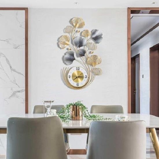 Kovové analogové nástěnné hodiny Velké starožitné dekorativní Domácí interiér Stylové hodinky a Tichý strojek Zlaté do ložnice/obývacího pokoje/