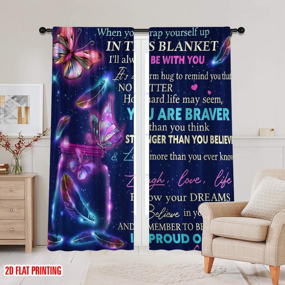 2pcs,2D Plane Printing Curtain Popular Butterfly Blanket Message 100% Polyester (without Rod) Home Decor Ldeal for Living Room &