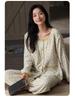 Women's Cloud Cotton Pajama Set with Chest Pads - Long Sleeve & Pants for Indoor/Outdoor Wear In Spring, Autumn, and Winter