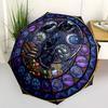 Mystical Cat Mandala pattern umbrella, portable and foldable design, 8 ribs, a casual accessory for Halloween, Christmas, and birthday gifts.