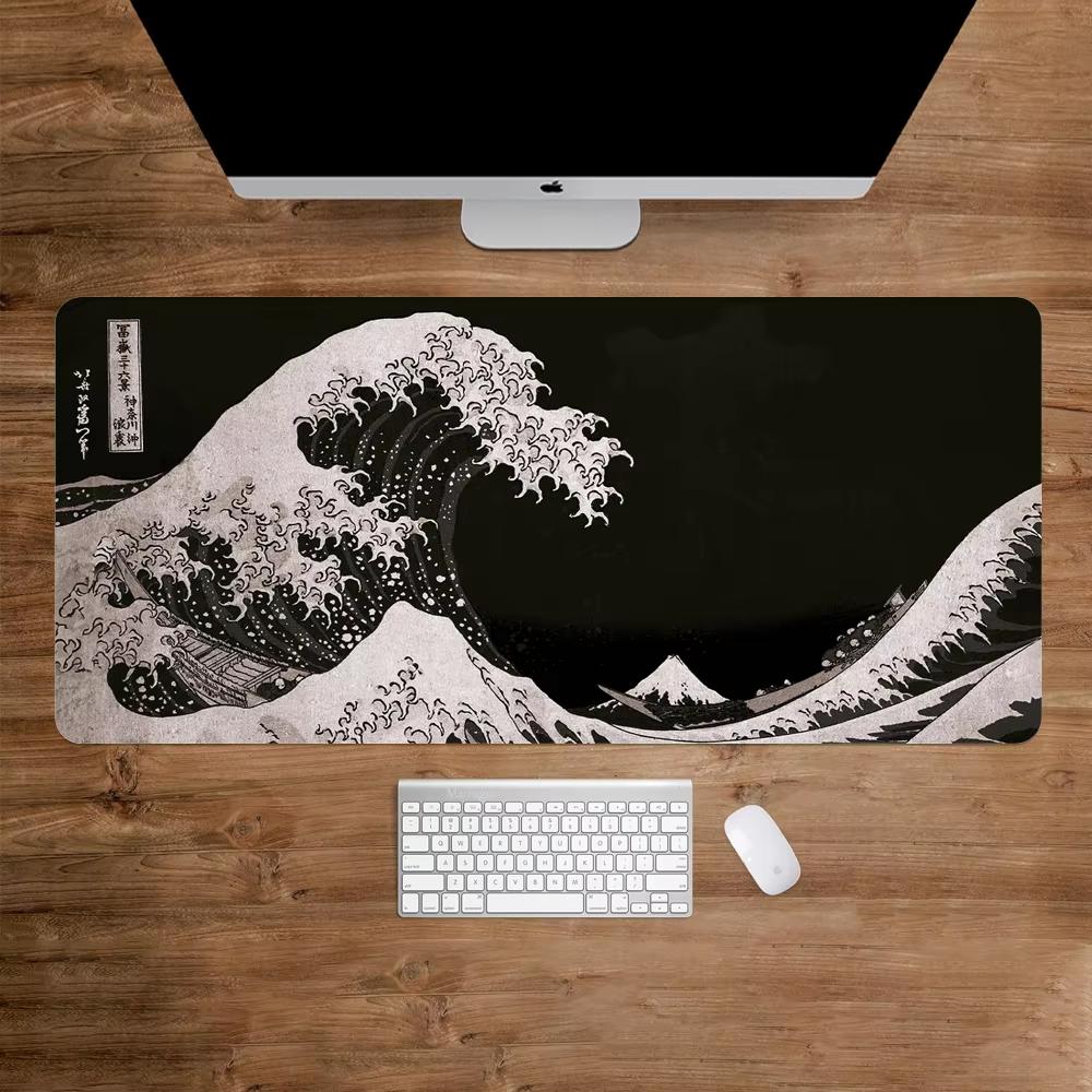 VIKAMA Black Wave Table Mat Black Game Mouse Pad Mat AntiSlip Mat Desktop Carpet Game Handle Desktop Gadget Mouse Pad 30x80x0.2cm