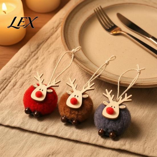 Small Lightweight Xmas Tree Ornaments Christmas Felt Elk Hanging Ornaments, Cute Fuzzy Pom Reindeer Adorable Deer for Windows Pendant, Holiday