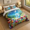 Soft Bedding Set Smurfs Cute Pattern, 1 Duvet Cover Plus 2 Pillowcases Stylish Bedroom Home Textile