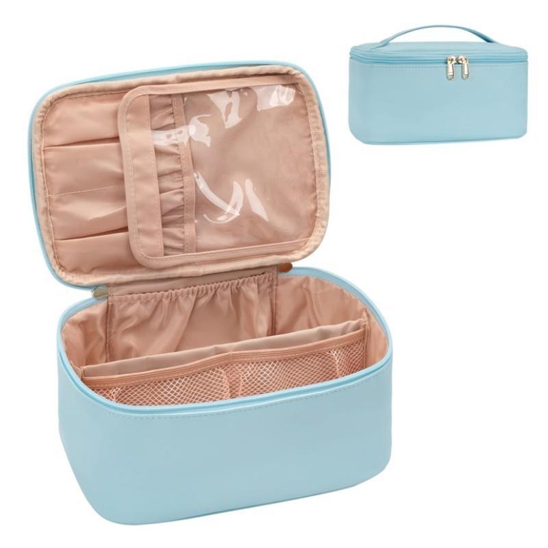 

Large Capacity Portable Cosmetic Bags Makeup Bag Travel Makeup Case Organizer Black for Women Toiletry Bag for Girls Traveling синій