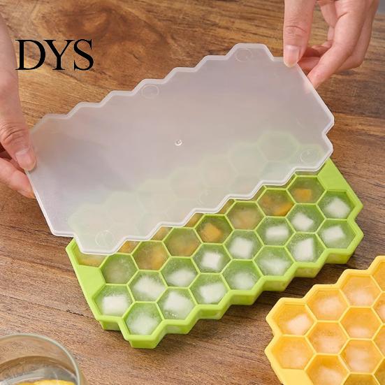 Capped Ice Cube Tray 37 Cavity Honeycomb BPA-Free Slow-Melt Reusable Small Mold Cubes with Lid Easy Release Silicone Maker for Freezer