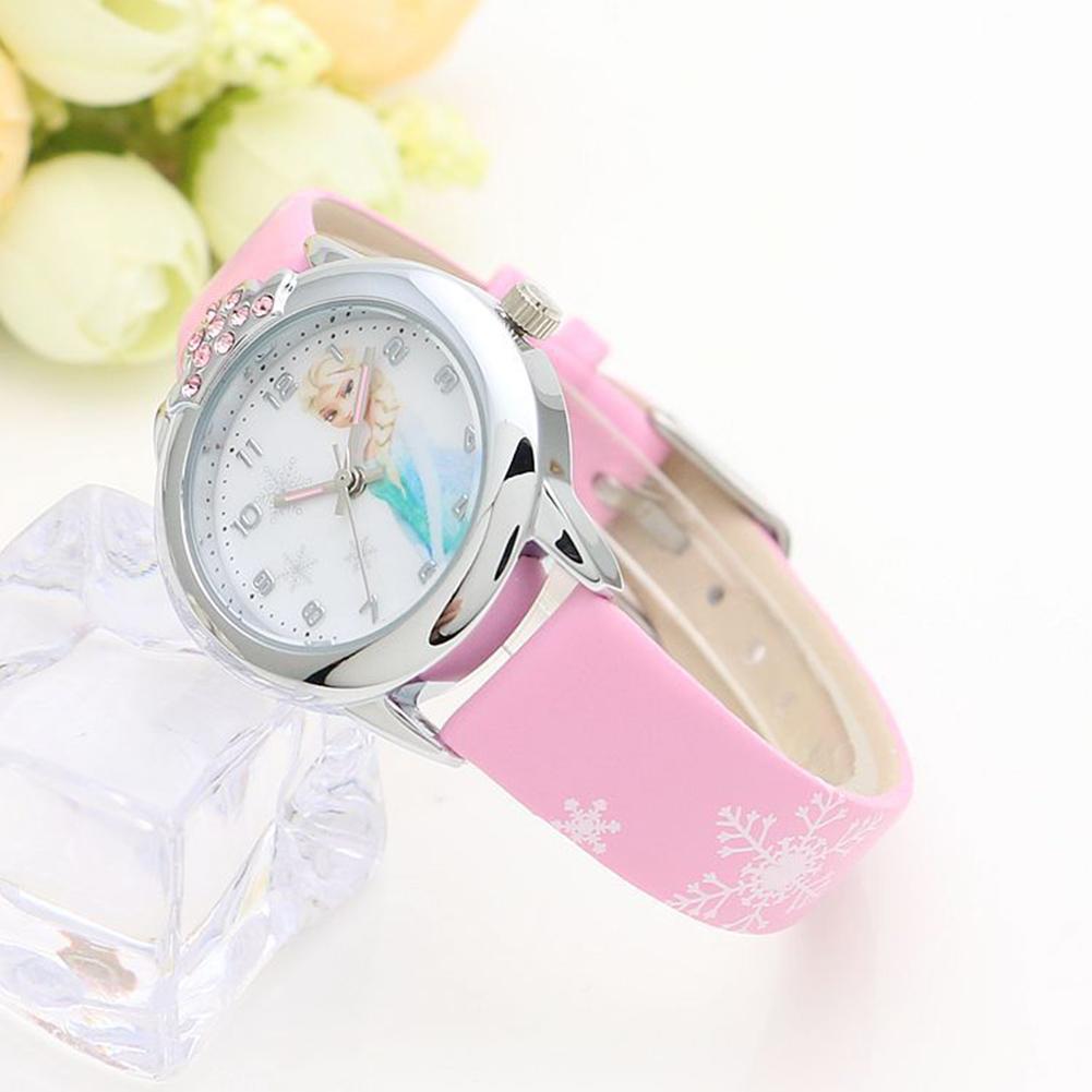 Children Cartoon Quartz Watch With Pu Band Cute Frozen Princess Waterproof Wrist Watch For 3-6 Years Old Kids