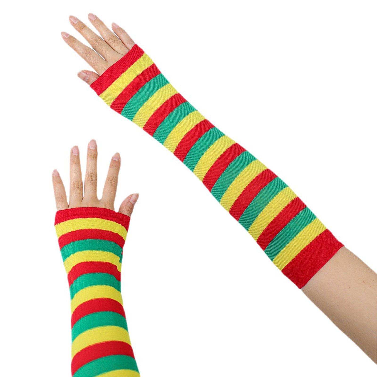 

2pack Fashionable Multicolor Stripe Gloves Gothicism Long Fingerless Mittens for Adults Kids and Office Wear червоний