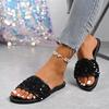 Women Slippers 2025 Elegant Summer Outdoor Slippers Woman Shiny Sequins Flat Sandals Plus Size Lightweight Shoes Slides Women